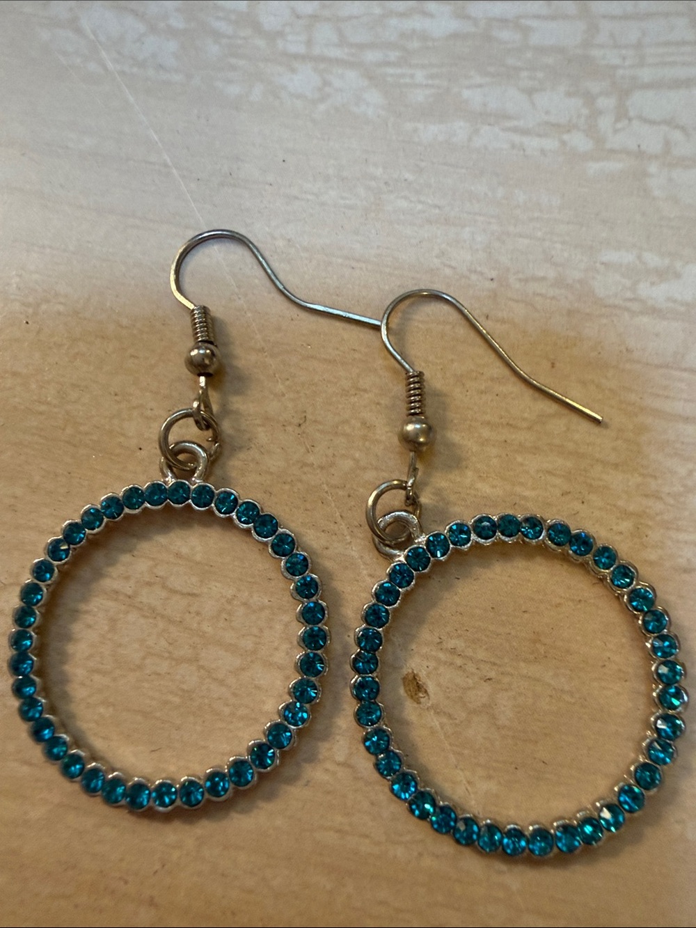 Teal Crystal Circle Drop Earrings - Unbranded